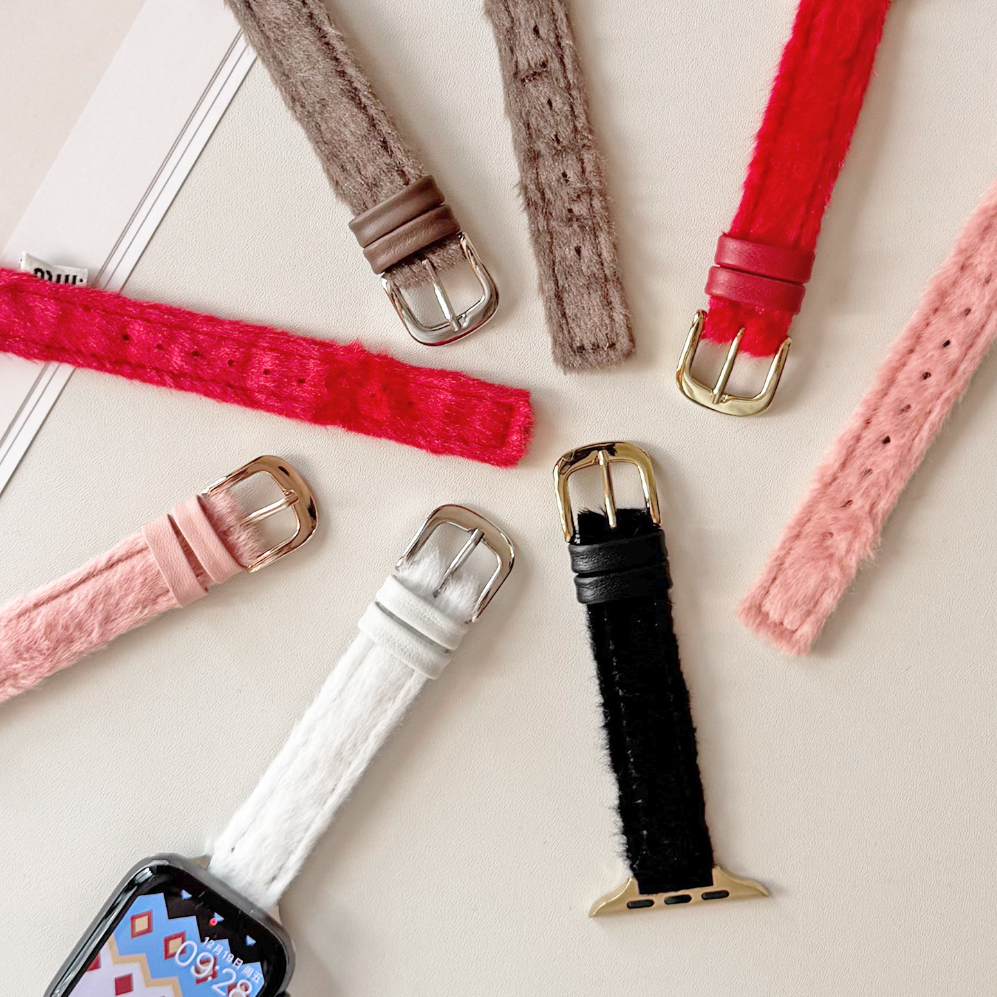 小蛮腰毛绒皮革适用iwatch表带