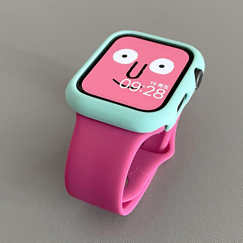 拼色磨砂硬壳纯色硅胶表带适用iwatch保护壳s8苹果手表applewatch怎么看?