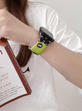 日系龙猫绿色硅胶可爱iwatch表带适用苹果se手表applewatch3456代