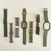 显白军绿色磁吸硅胶不锈钢适用iwatch表带s9苹果s8手表applewatch