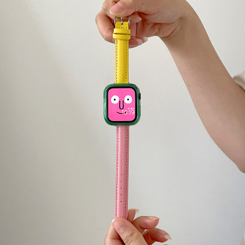 拼色真皮保护壳适用iwatch表带