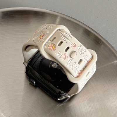 雕刻玫瑰花硅胶适用iwatch表带