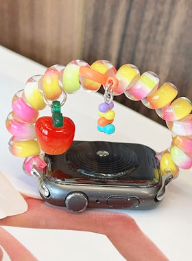 夏天彩色弹力一体电话线se适用iwatch表带苹果手表S10女款789新款