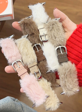 晚冬毛绒皮革小众iwatch表带s9适用applewatch苹果s7手表s8新款se