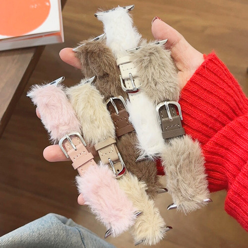 适用毛绒皮革秋冬适用iwatch表带