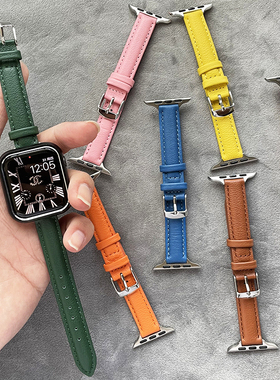 细款iwatch表带时尚小众真皮纯色夏天适用4567苹果手表applewatch