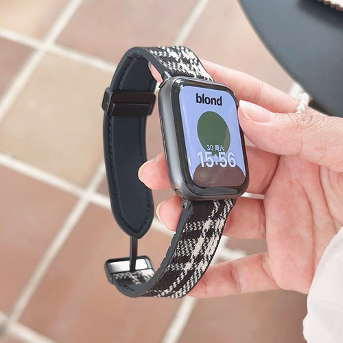 毛呢格纹磁吸金属适用iwatch表带