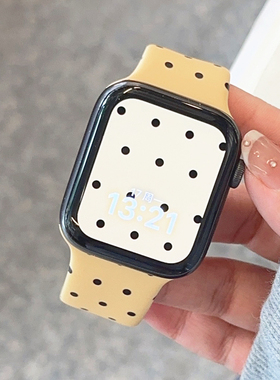 韩系蛋黄色波点硅胶iwatch表带S10适用苹果SE手表s9新款8女款小众