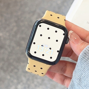 韩系蛋黄色波点硅胶iwatch表带S10适用苹果SE手表s9新款 小众 8女款