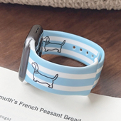 蓝白条纹小狗硅胶可爱se适用iwatch表带苹果S9手表S10小众678新款