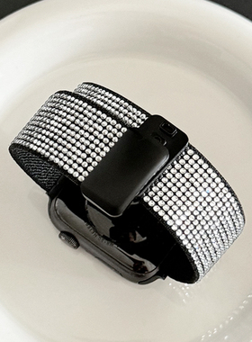 镶钻尼龙编织磁吸扣iwatch表带S10适用苹果SE手表秋冬新款789女款