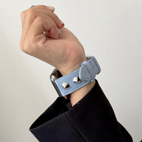 绒皮金属双钉真皮适用iwatch表带