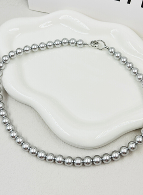 灰色珍珠项链女士锁骨链精致百搭
