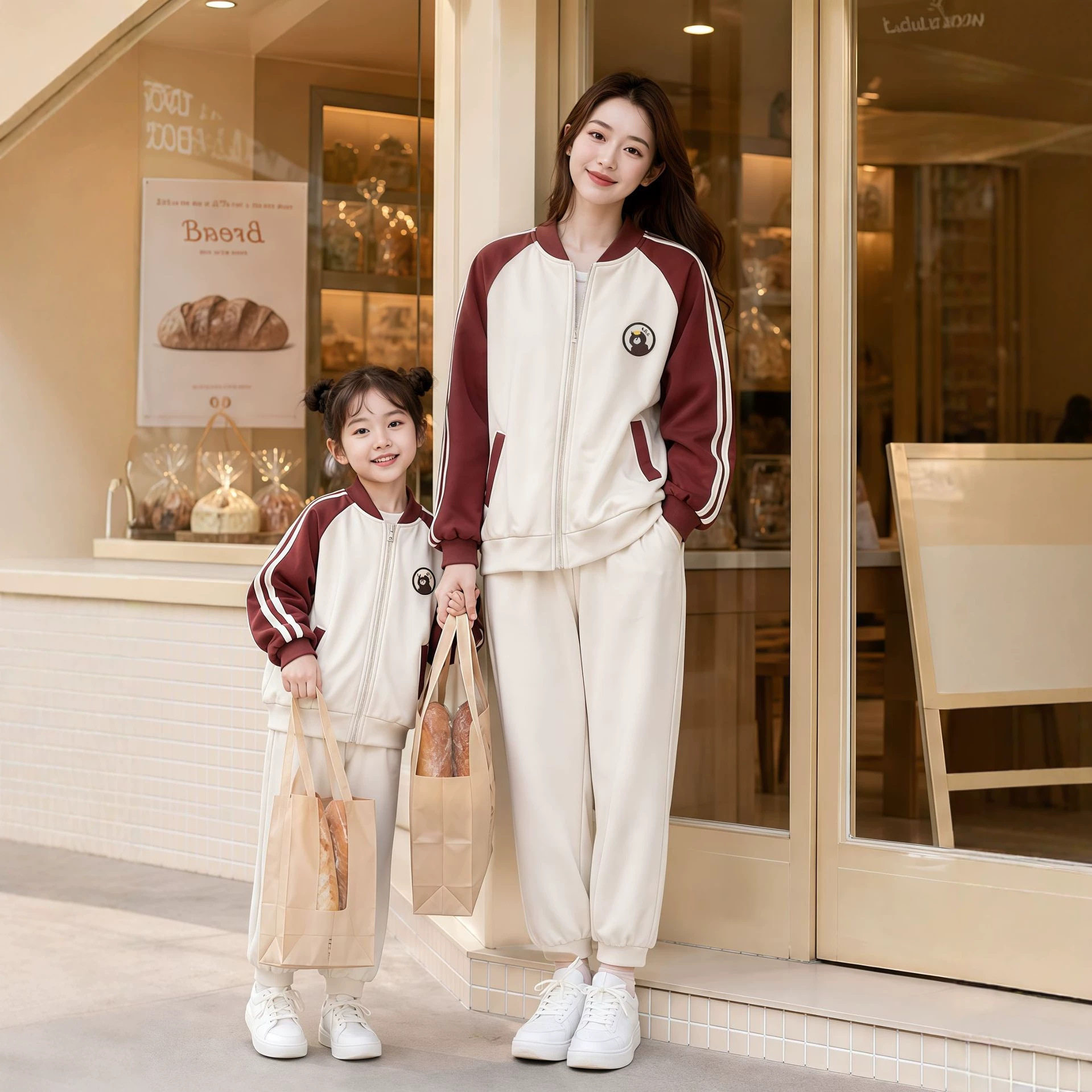 亲子装外套一家三口秋款母子运动服棒球服母女洋气拼色夹克家庭装