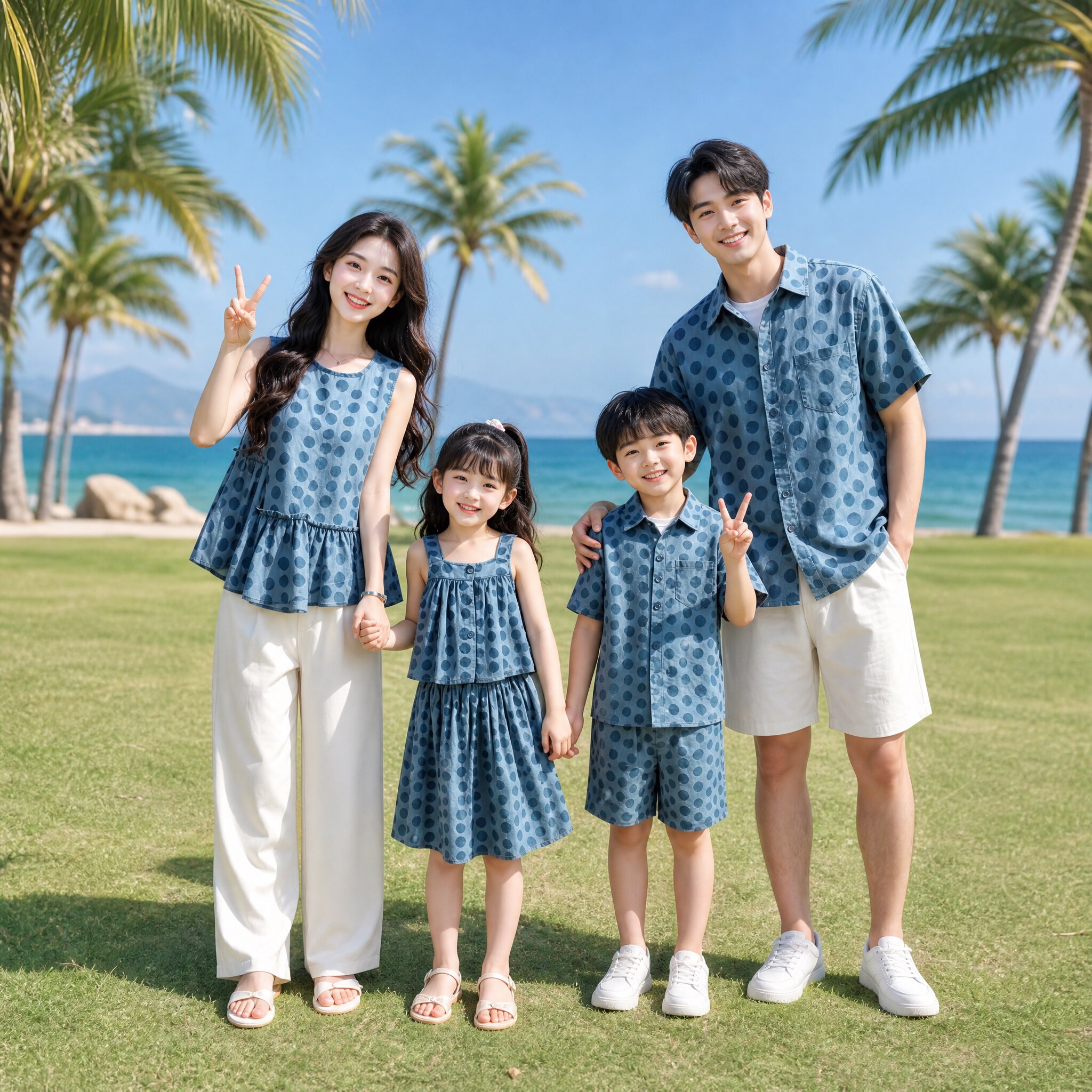 2026夏季新款波点亲子装一家三口四口母女母子海边度假衬衫套装潮