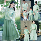 汉服旗袍夏季 一家三口母子装 幼儿园表演服走秀 中国风亲子装 新中式
