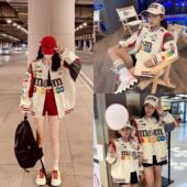 亲子装 M豆重工刺绣潮秋冬母子母女一家三四口婴儿爬服棒球服夹克