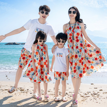 海边亲子装一家三口2025新款沙滩度假风韩版夏季母女装连衣裙套装