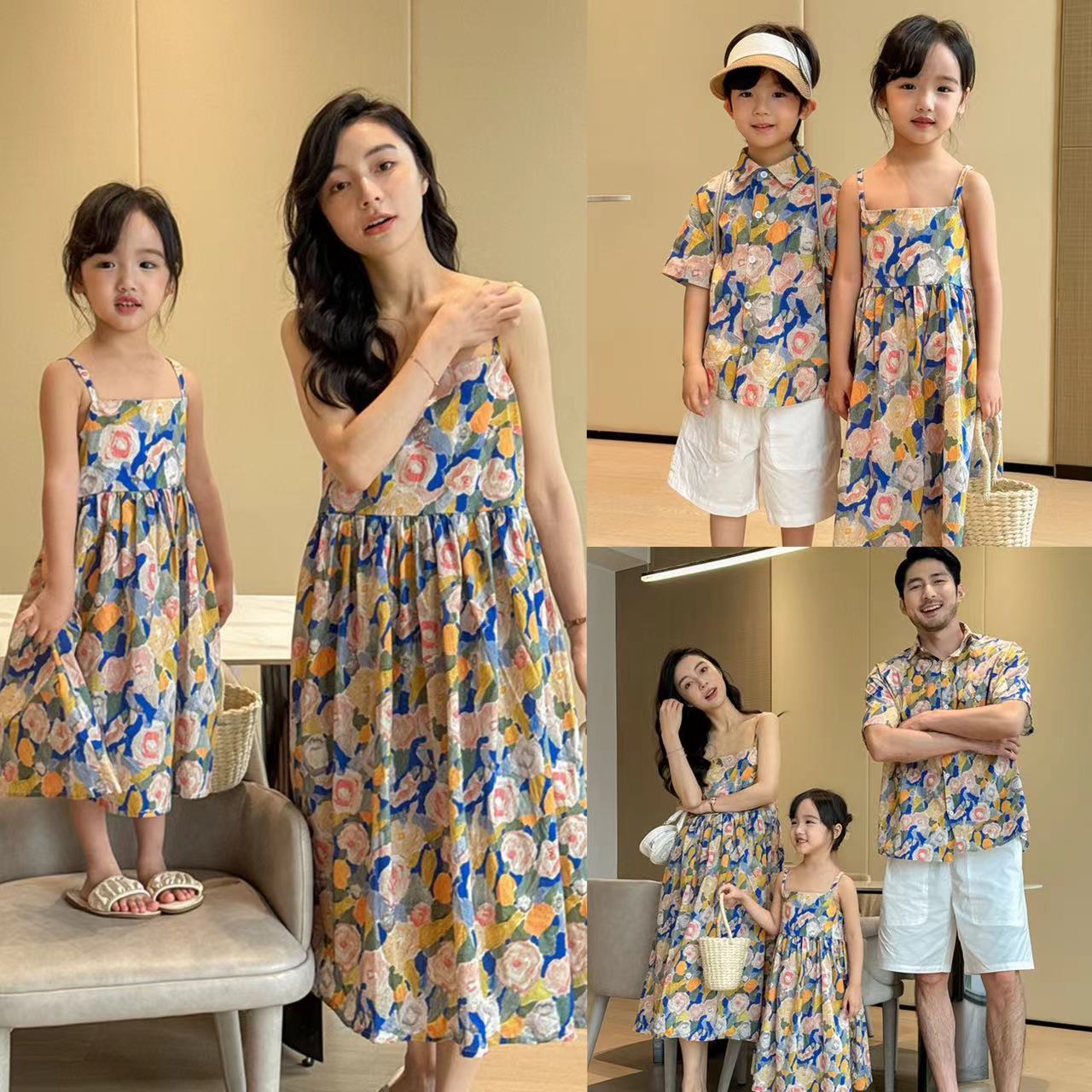 夏威夷亲子装夏装衬衫2025新款海边度假一家三口短袖母女沙滩裙潮