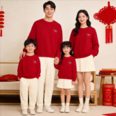 高端亲子装 马年过年全家福加绒卫衣2026母女母子一家三口喜庆新年
