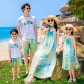海边沙滩裙亲子装 度假旅游晕染母女吊带连衣裙夏 一家三口2025新款
