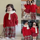 秋装 家庭炸街2026新款 一家三口高级感母女毛衣母子 冬季 红色亲子装