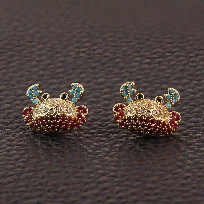 欧美风时尚新颖海洋生物造型彩色螃蟹创意可爱耳饰镶嵌水钻耳钉女,饰品/流行首饰/时尚饰品新,耳钉,淘宝优惠券,粉丝福利购,淘宝优惠卷