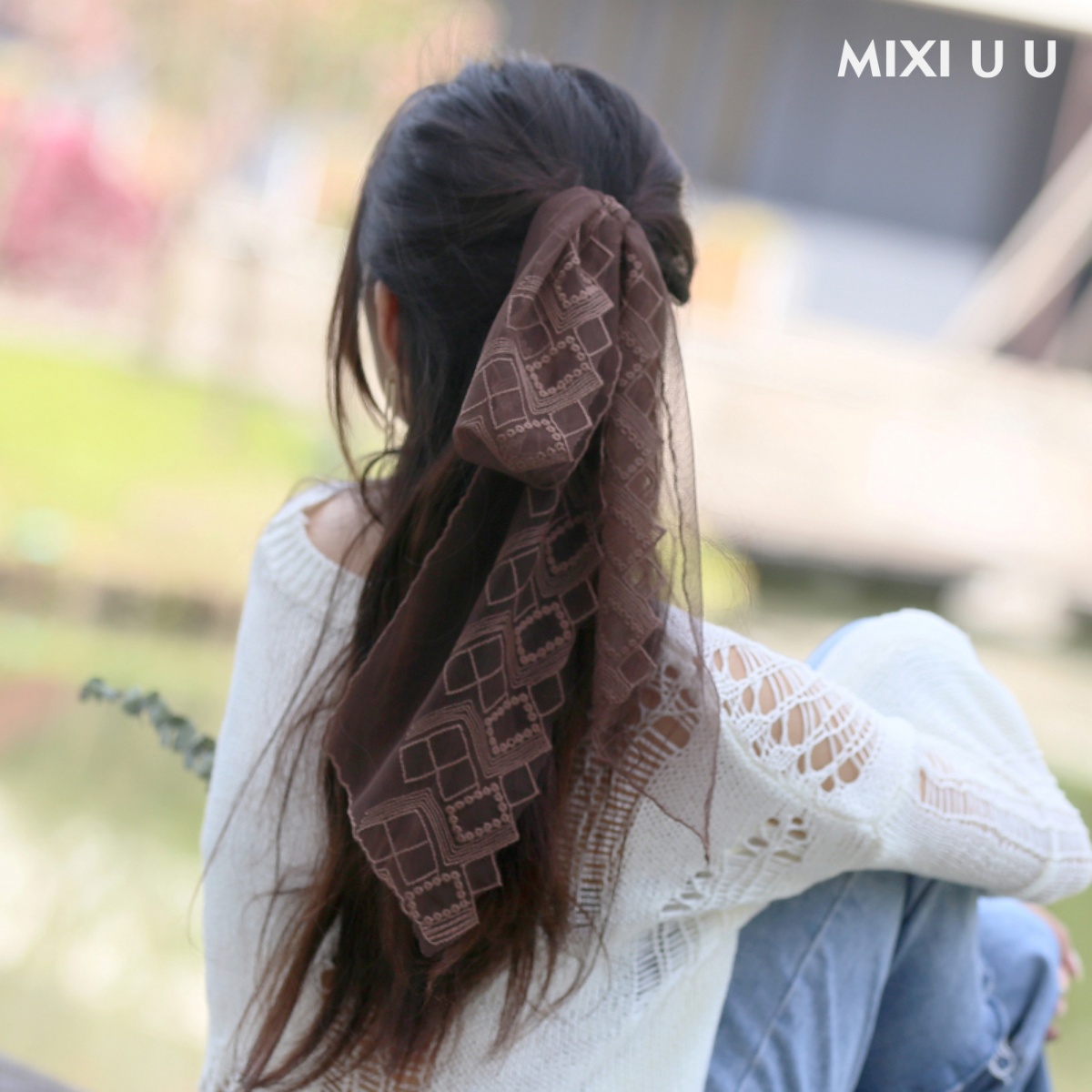 mixiuu细长发带法式头巾蕾丝