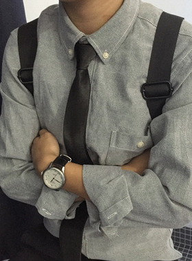 韩国复古经典牛精纺修身衬衫纯棉衬衫春款两色百搭修身衬衫潮男