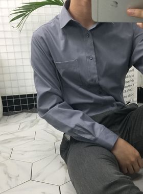 韩国20ss春夏秋款修身长袖翻领纯色衬衫商务职业百搭衬衫休闲衬衫