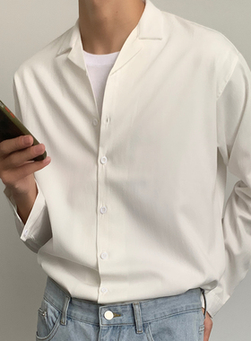 免烫轻熟韩版青少年学院风长袖衬衫秋季古巴领衬衣潮流INS男上衣