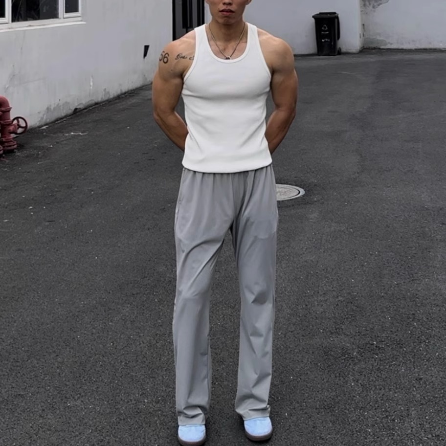ULTISO本源 美式高弹卫裤微喇凉感冰皮运动休闲显高通勤直筒长裤