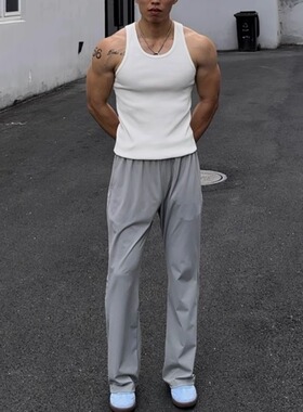 ULTISO本源 美式高弹卫裤微喇凉感冰皮运动休闲显高通勤直筒长裤