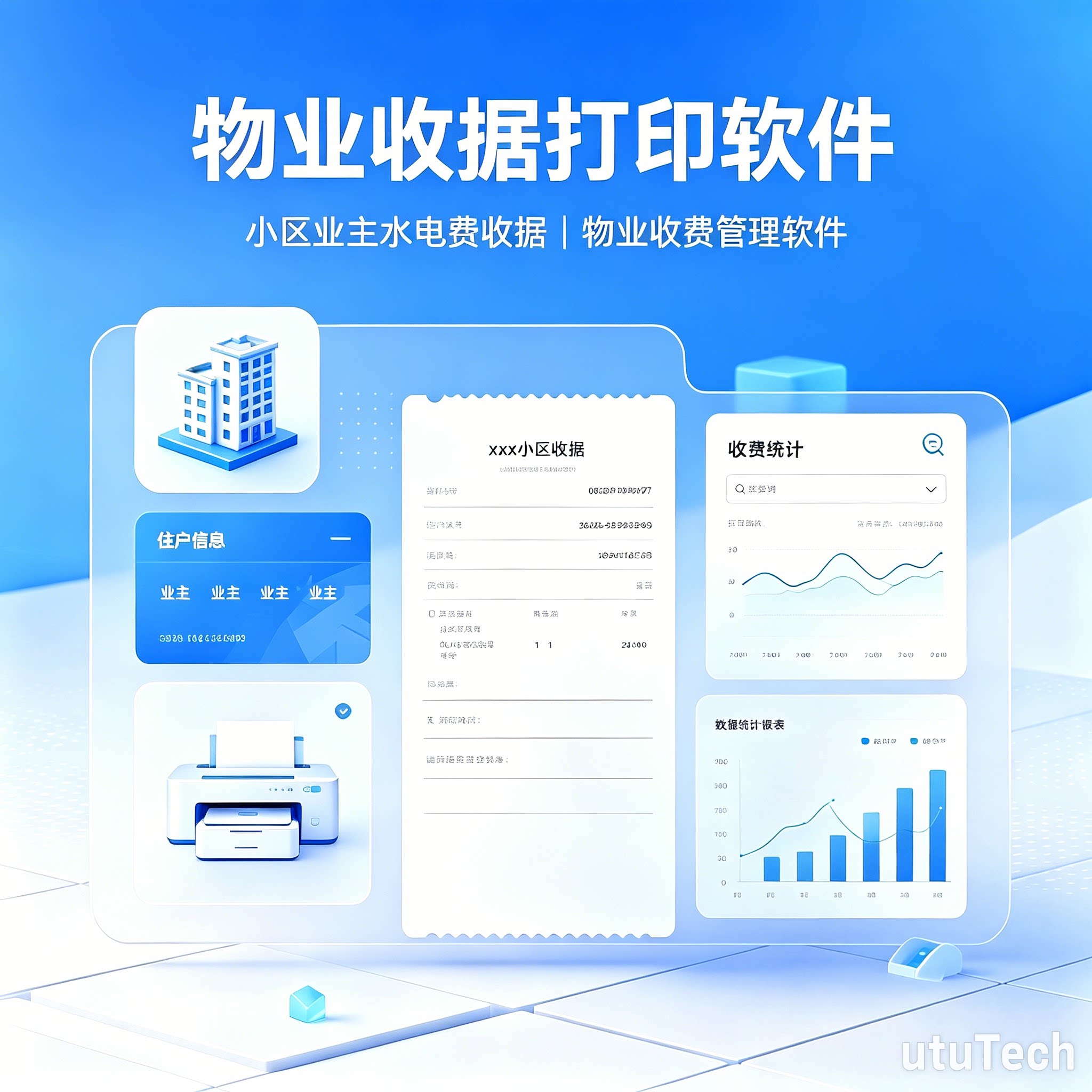 优图物业收据打印软件小区房租水电费收据物业收费管理软件