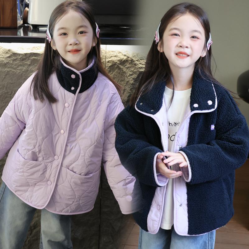 女童棉衣外套洋气儿童保暖双面穿棉服保暖加绒加厚棉袄宝宝秋冬装