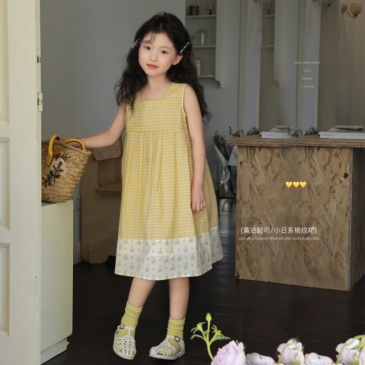女童连衣裙夏季儿童装碎花背心裙子无袖纯棉小女孩格子公主裙薄款