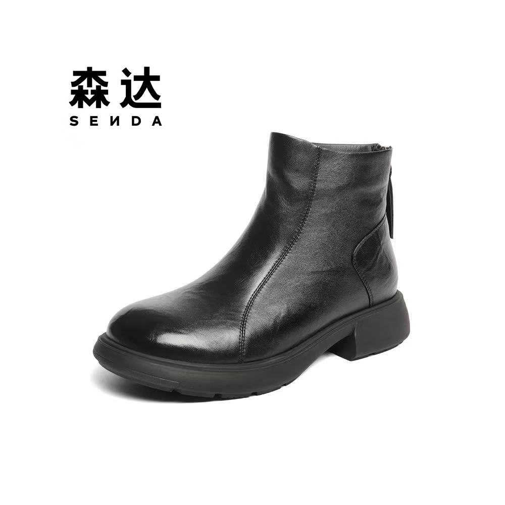 森达2025年冬款羊皮绒里休闲女靴