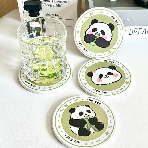 可爱熊猫陶瓷软木底座杯垫