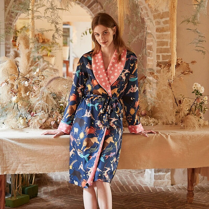 加绒加厚睡袍女海岛绒丝绸家居服