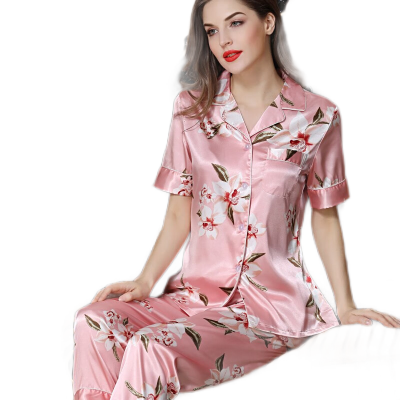 真丝睡衣女夏短袖冰丝丝绸家居服