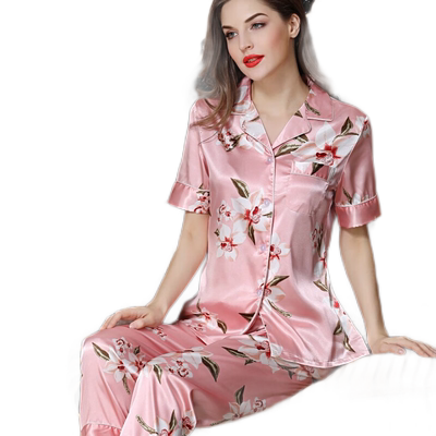 真丝睡衣女夏短袖冰丝丝绸家居服