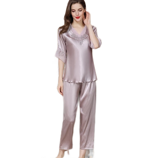 睡衣女2026年新款春夏冰丝凉感仿真丝绸套装高级感丝绸大码家居服