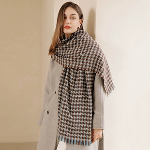 围巾女冬季高级感羊毛韩版百搭格子软糯羊绒加厚保暖女士围脖披肩