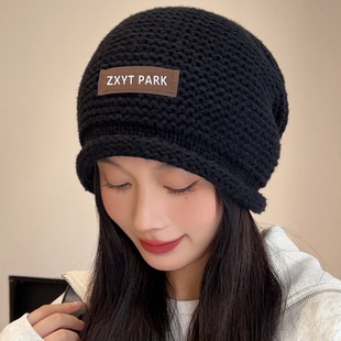 帽子女秋冬天针织毛线帽大头围帽子保暖休闲包头帽慵懒堆堆帽