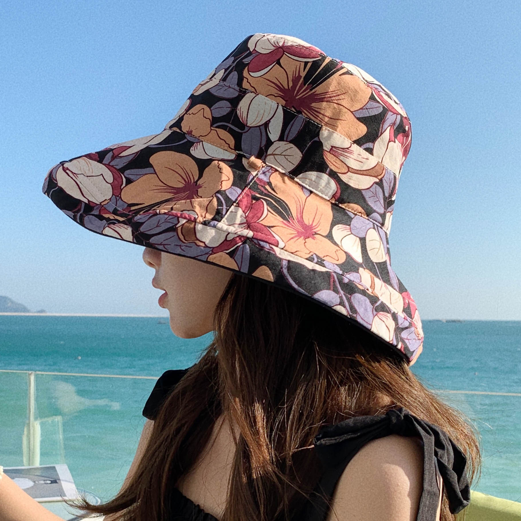 帽子女夏天韓版雙面印花遮陽帽田園花朵透氣大檐漁夫帽戶外太陽帽