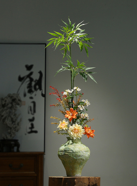 新中式复古陶瓷瘦高型花瓶装饰品