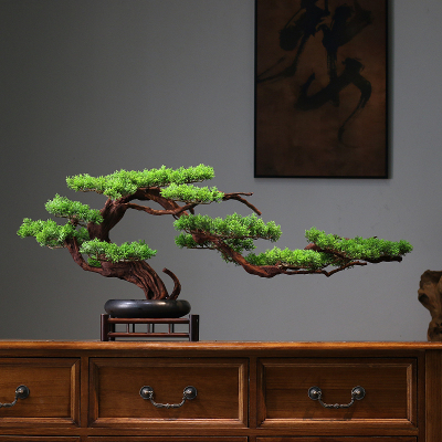 仿真迎客松假盆景餐边柜酒柜摆件