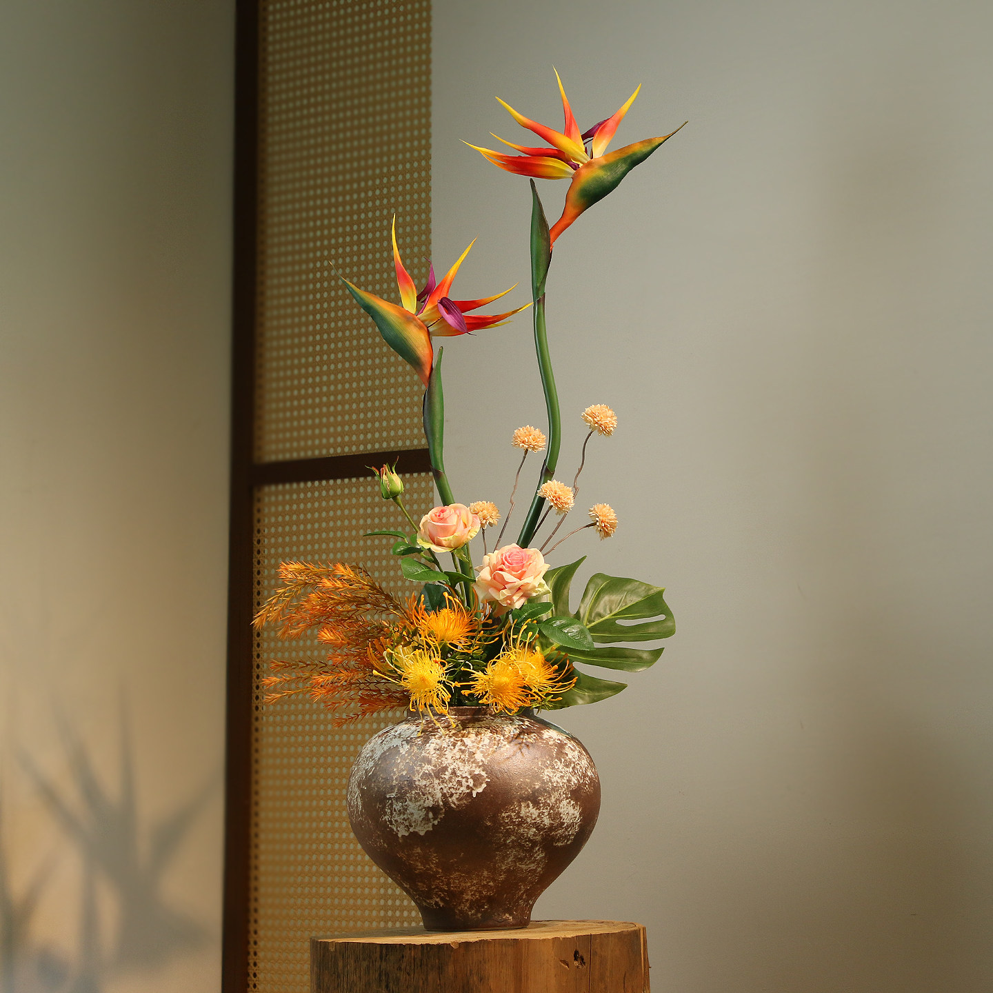 陶瓷花瓶仿真天堂鸟插花装饰品图片