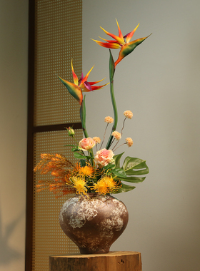 陶瓷花瓶仿真天堂鸟插花装饰品