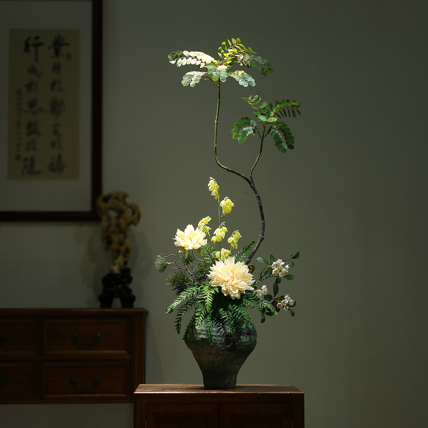 新中式复古陶瓷花瓶客厅电视柜仿真花装饰品酒店办公室氛围感摆件